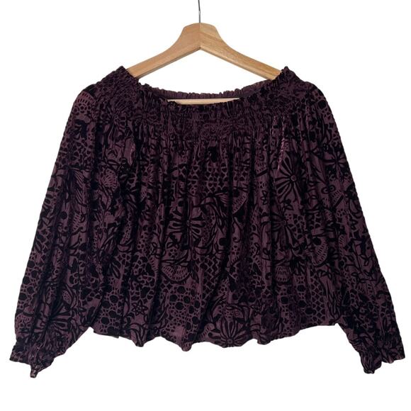Free People Tops - Free People A Little Twist Off The Shoulder Velvet Maroon Top Women's XS